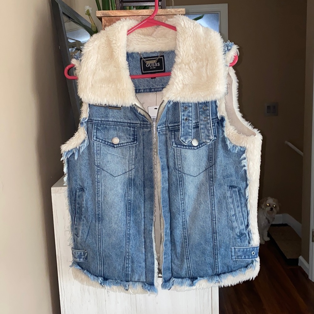 NEW GUESS fur denim vest